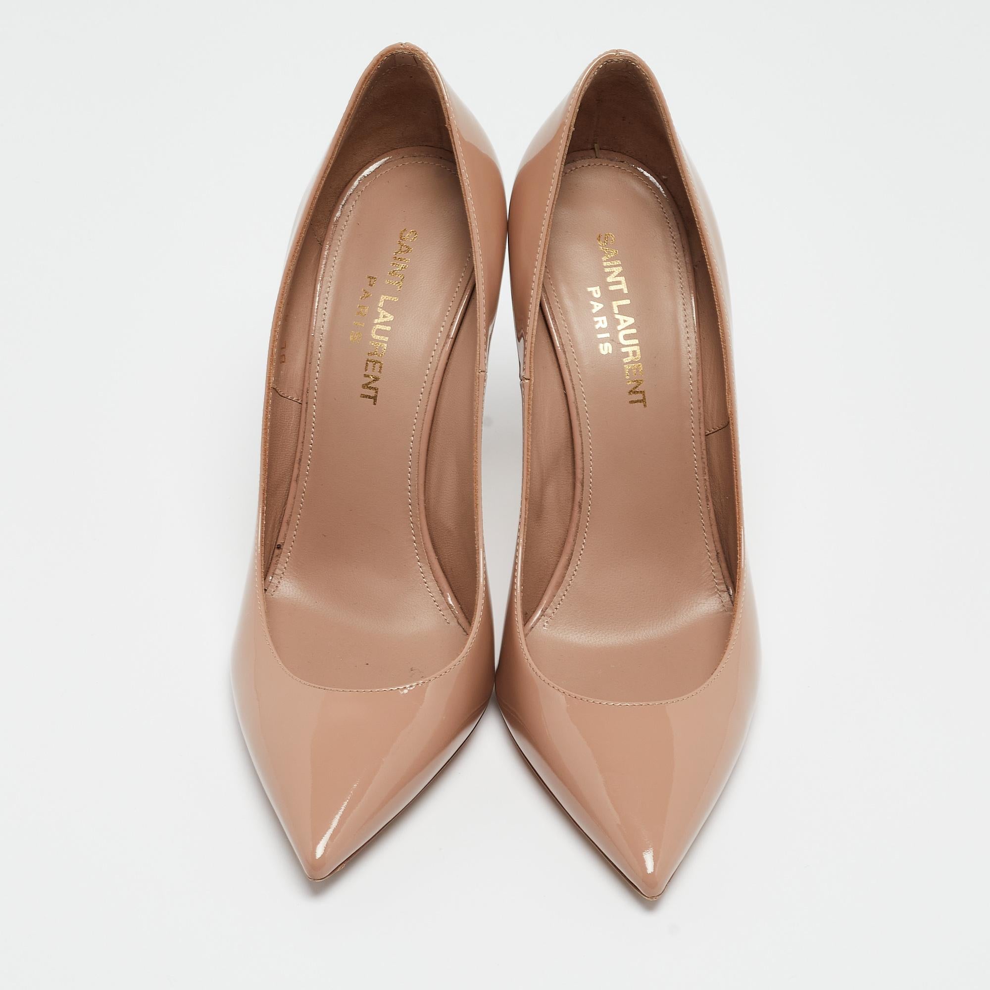 Saint Laurent Beige Patent Beige  Anja Pumps Size 36 In Good Condition In Dubai, Al Qouz 2