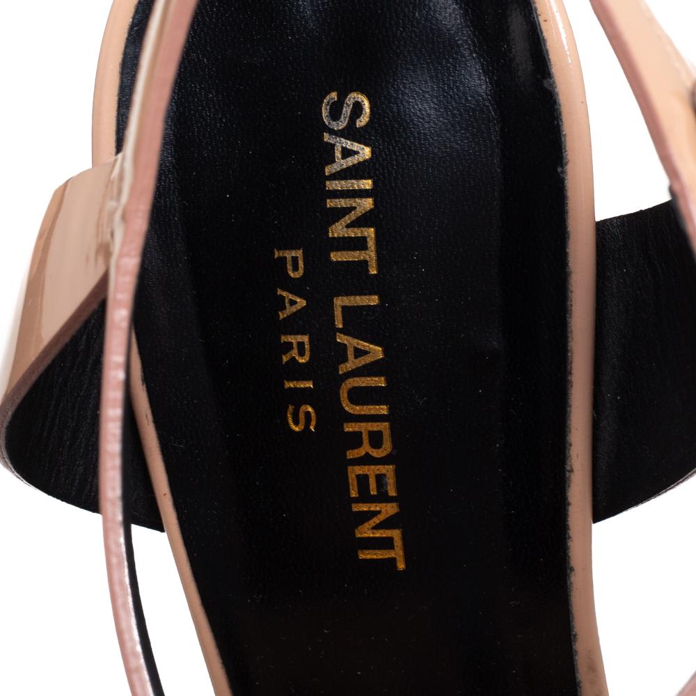 Saint Laurent Beige Patent Leather Bianca Ankle Strap Platform Sandals Size 40 1