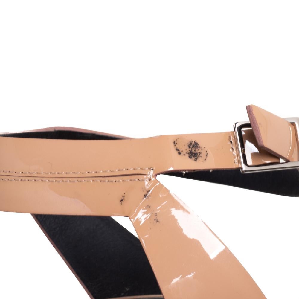 Saint Laurent Beige Patent Leather Bianca Ankle Strap Platform Sandals Size 40 3