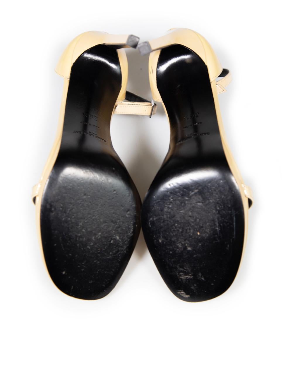 Women's Saint Laurent Beige Patent Leather Jane 105 Strap Sandals Size IT 36.5 For Sale