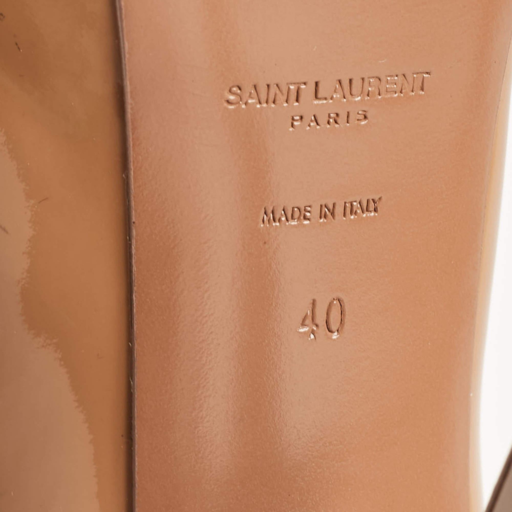 Saint Laurent Beige Patent Leather Tribtoo Pumps Size 40 For Sale 5