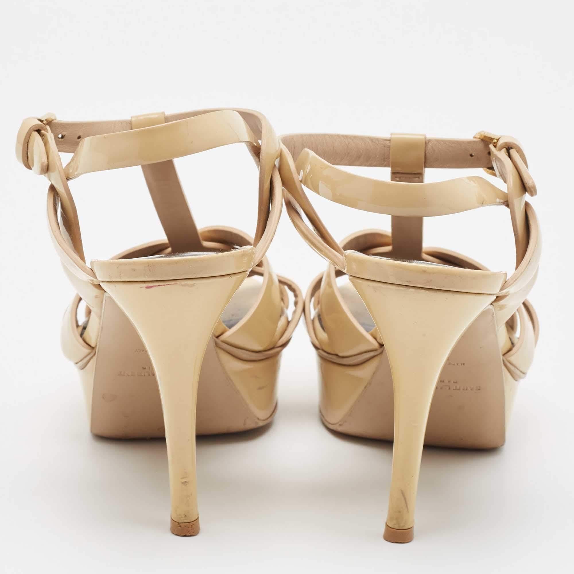 Saint Laurent Beige Patent Leather Tribute Sandals Size 36 1