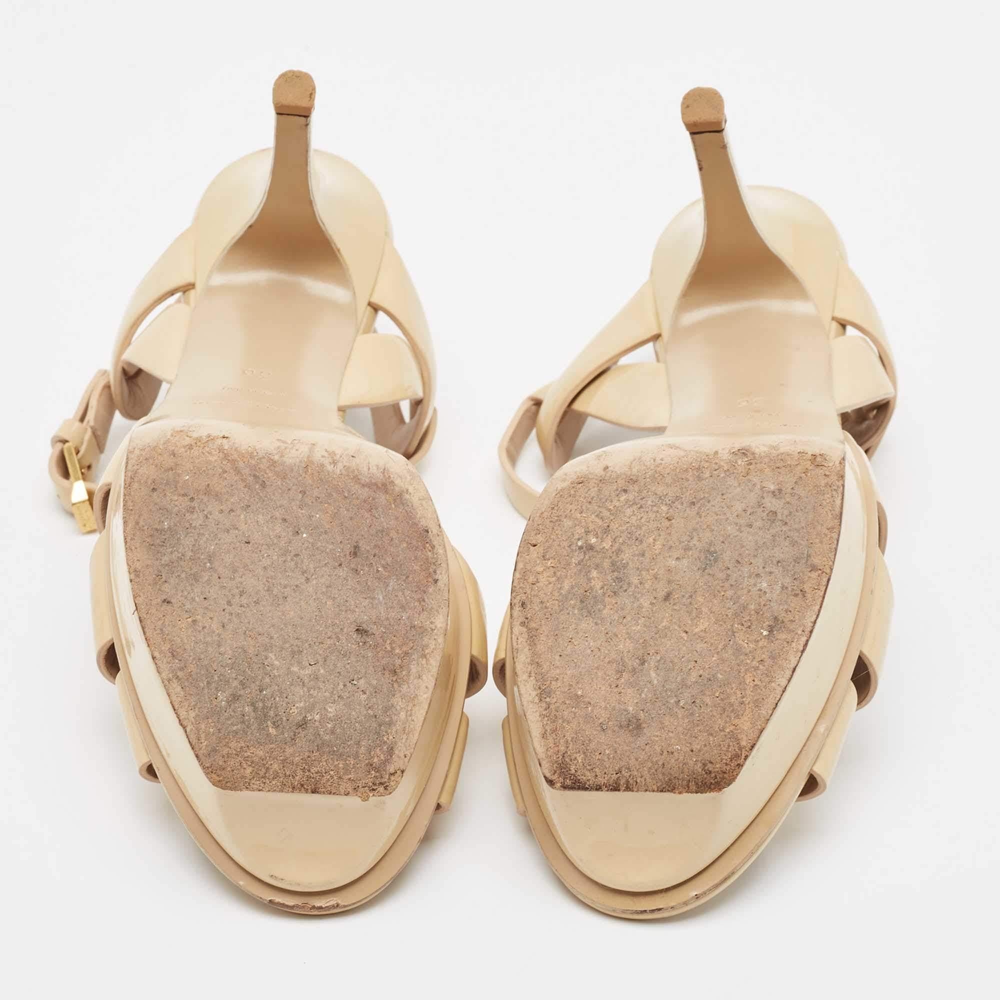Saint Laurent Beige Patent Leather Tribute Sandals Size 36 2
