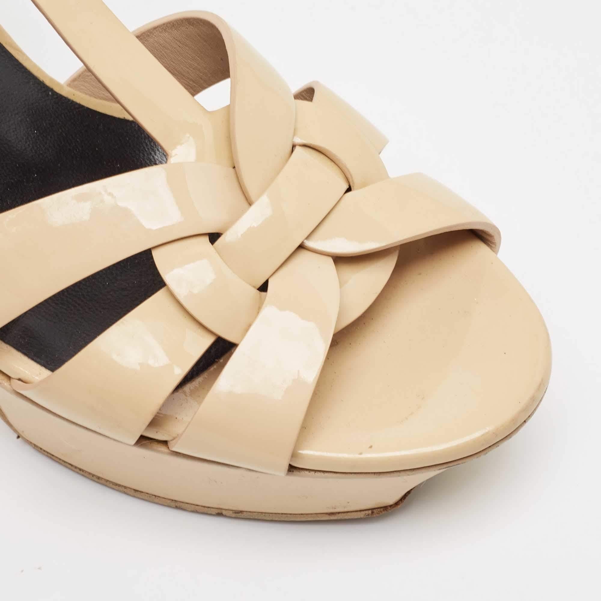 Saint Laurent Beige Patent Leather Tribute Sandals Size 36 3