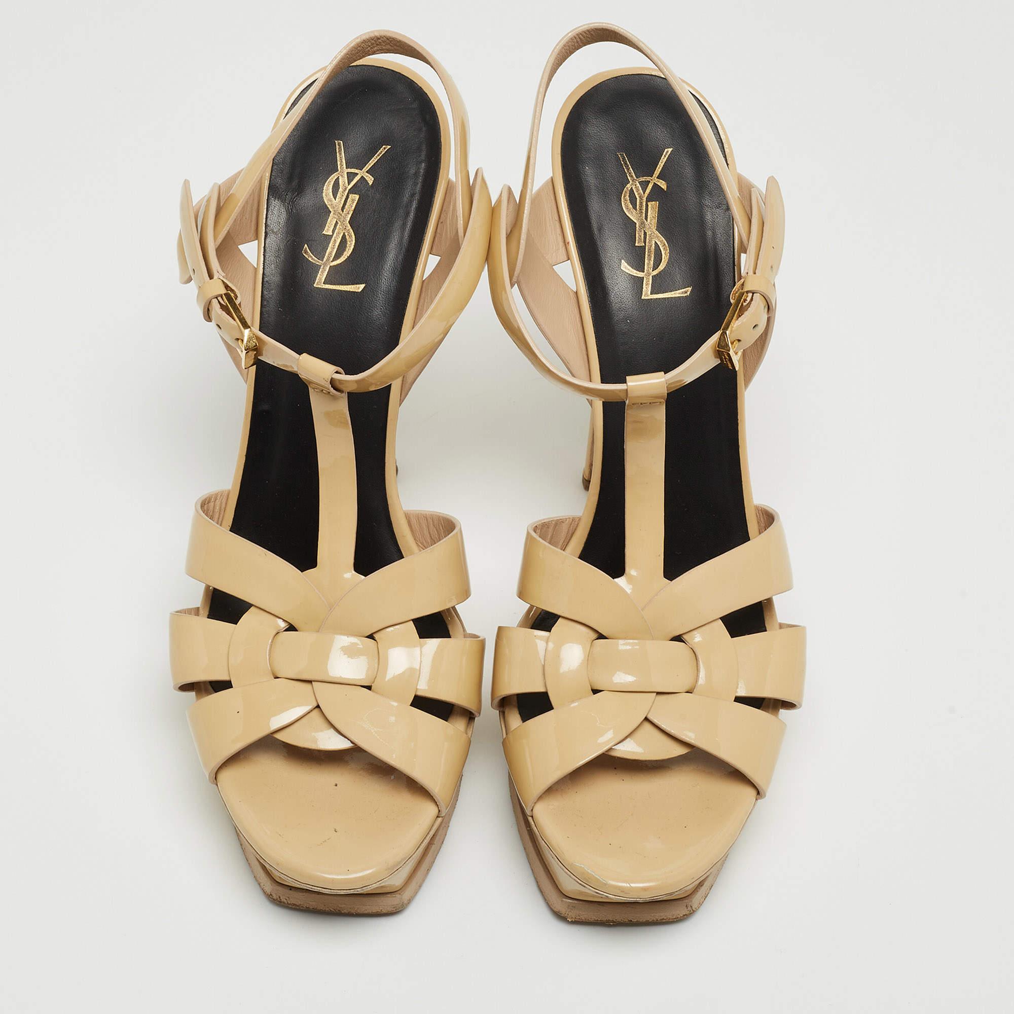 Saint Laurent Sandalias tobilleras Tribute charol beige talla 40.5 Beige en venta