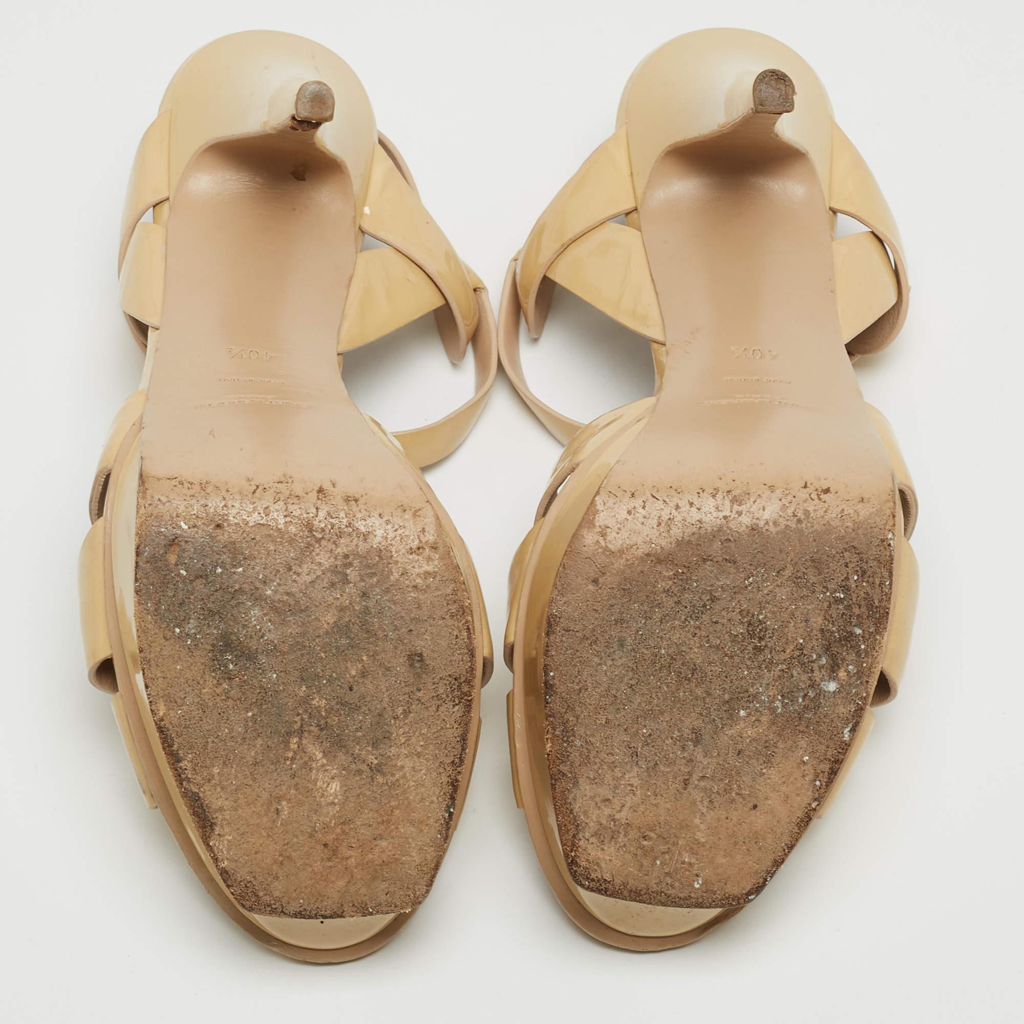 Saint Laurent Sandalias tobilleras Tribute charol beige talla 40.5 en venta 1