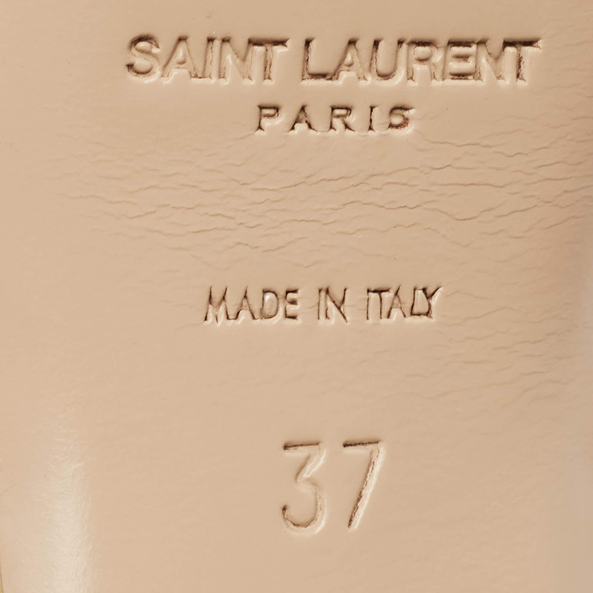 Saint Laurent Beige Patent Tribute Ankle Strap Sandals Size 37 For Sale 3