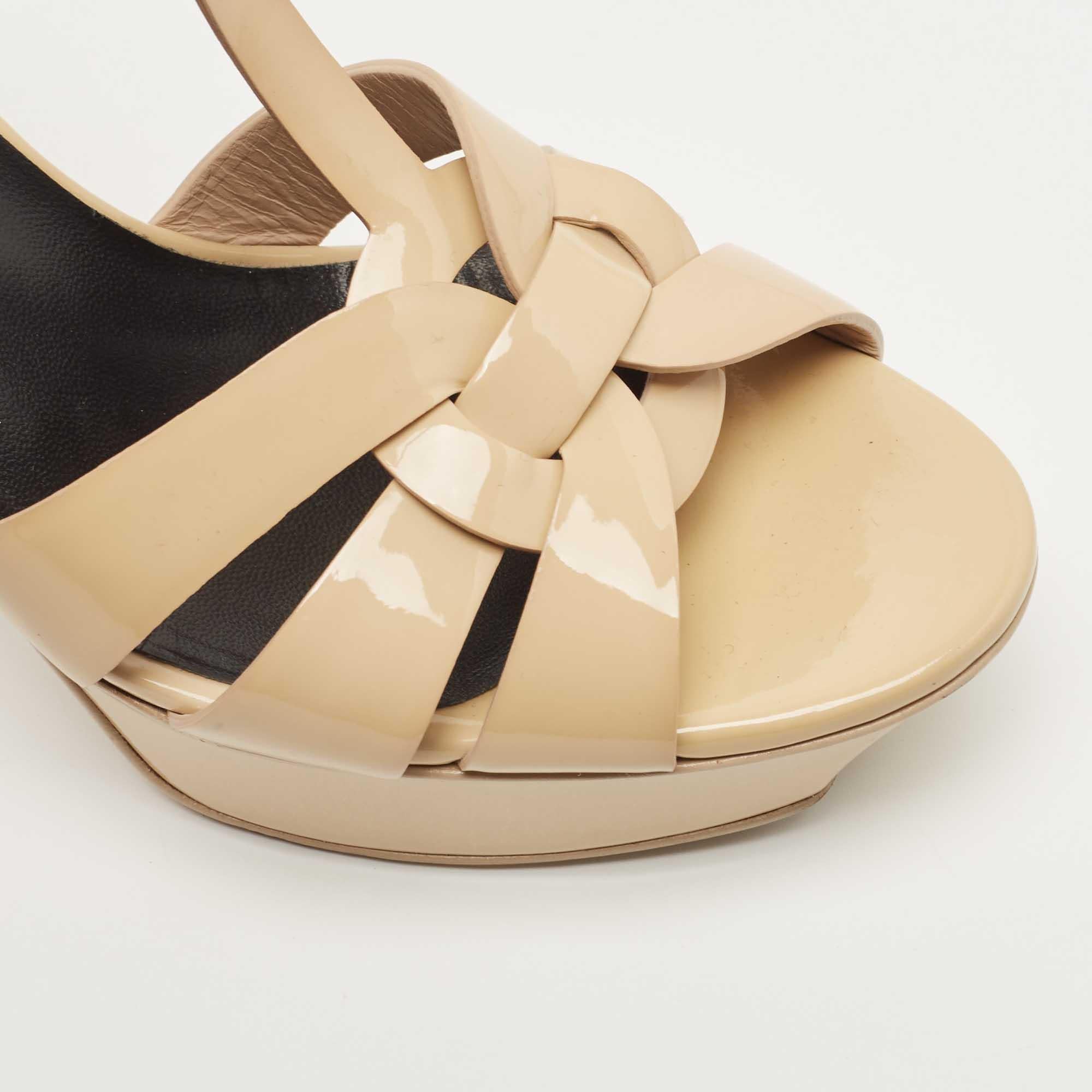 Saint Laurent Beige Patent Tribute Ankle Strap Sandals Size 38 3