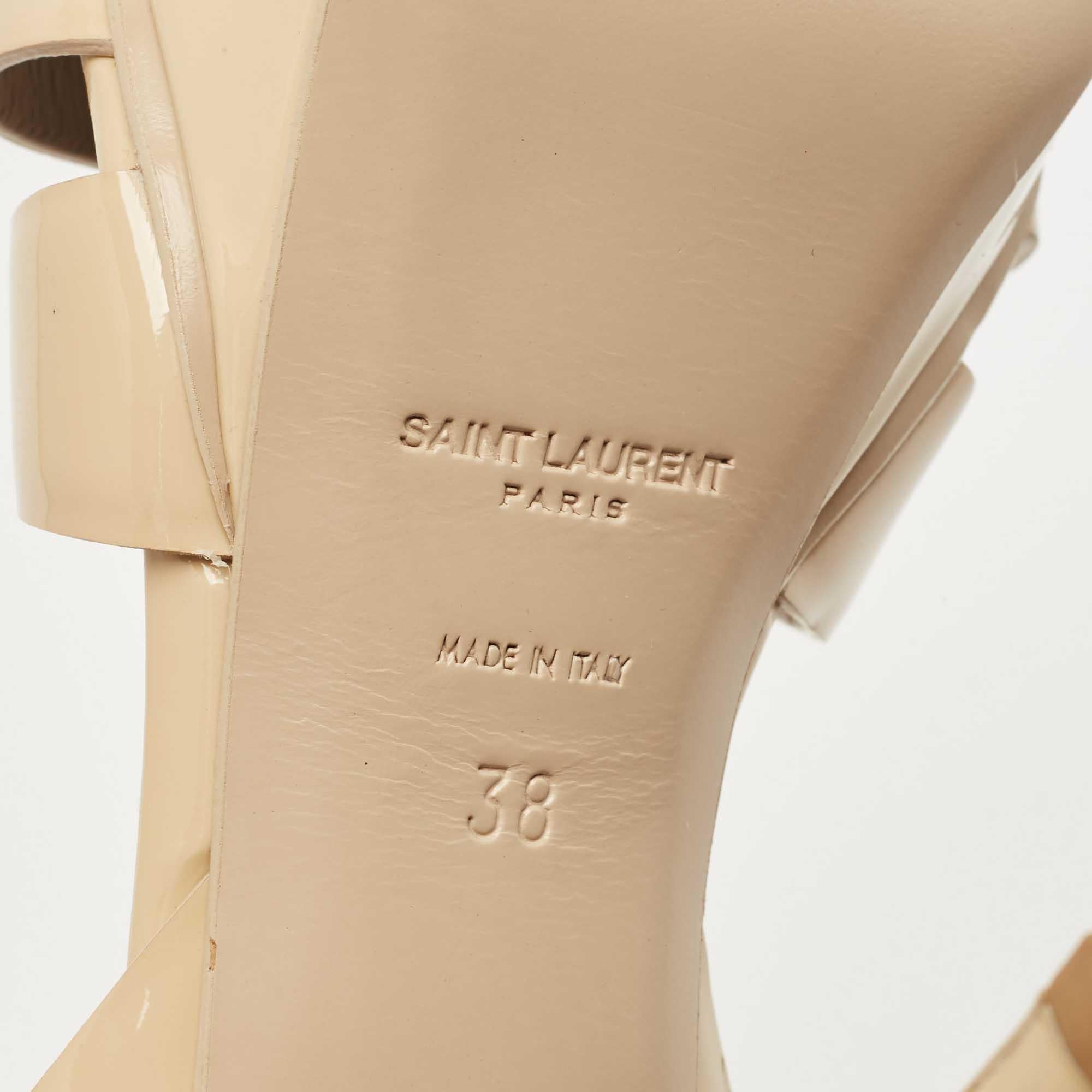 Saint Laurent Beige Patent Tribute Ankle Strap Sandals Size 38 4