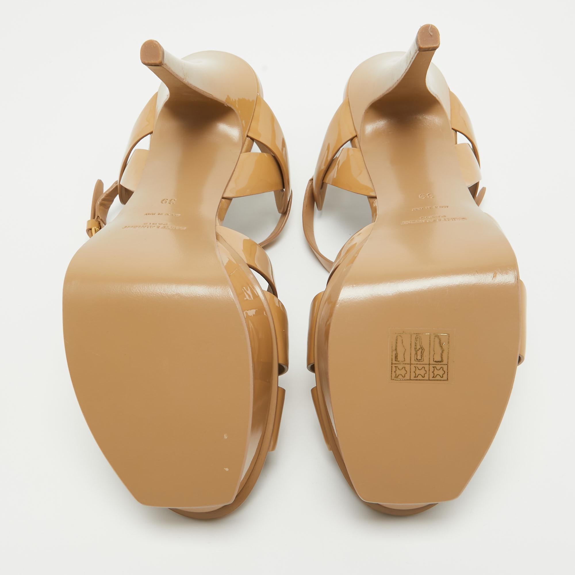 Saint Laurent Beige Patent Tribute Sandals Size 39 For Sale 3