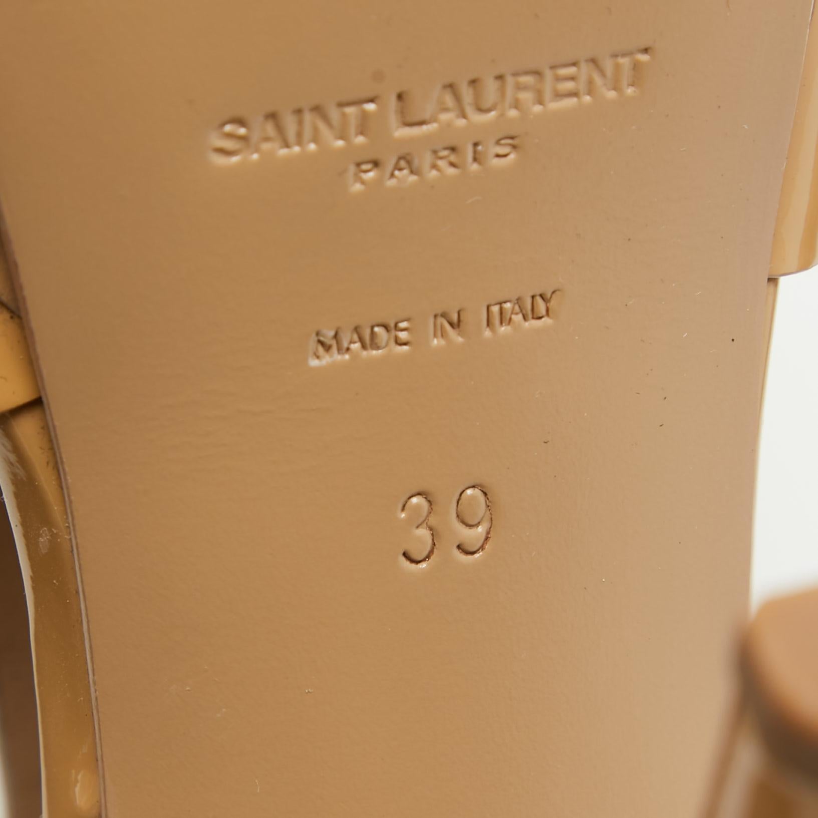 Saint Laurent Beige Patent Tribute Sandals Size 39 For Sale 4