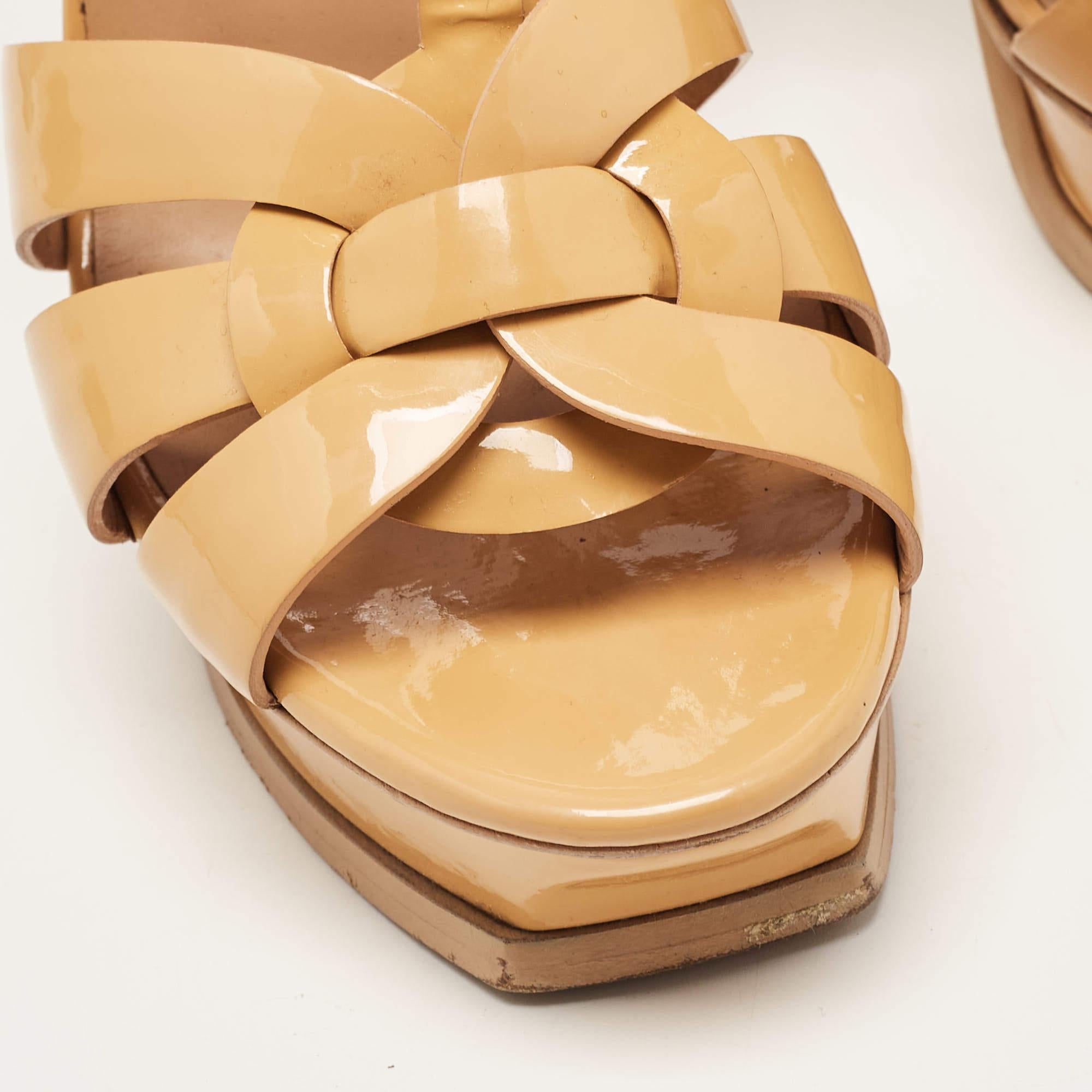 Saint Laurent Beige Patent Tribute Sandals Size 40 For Sale 4