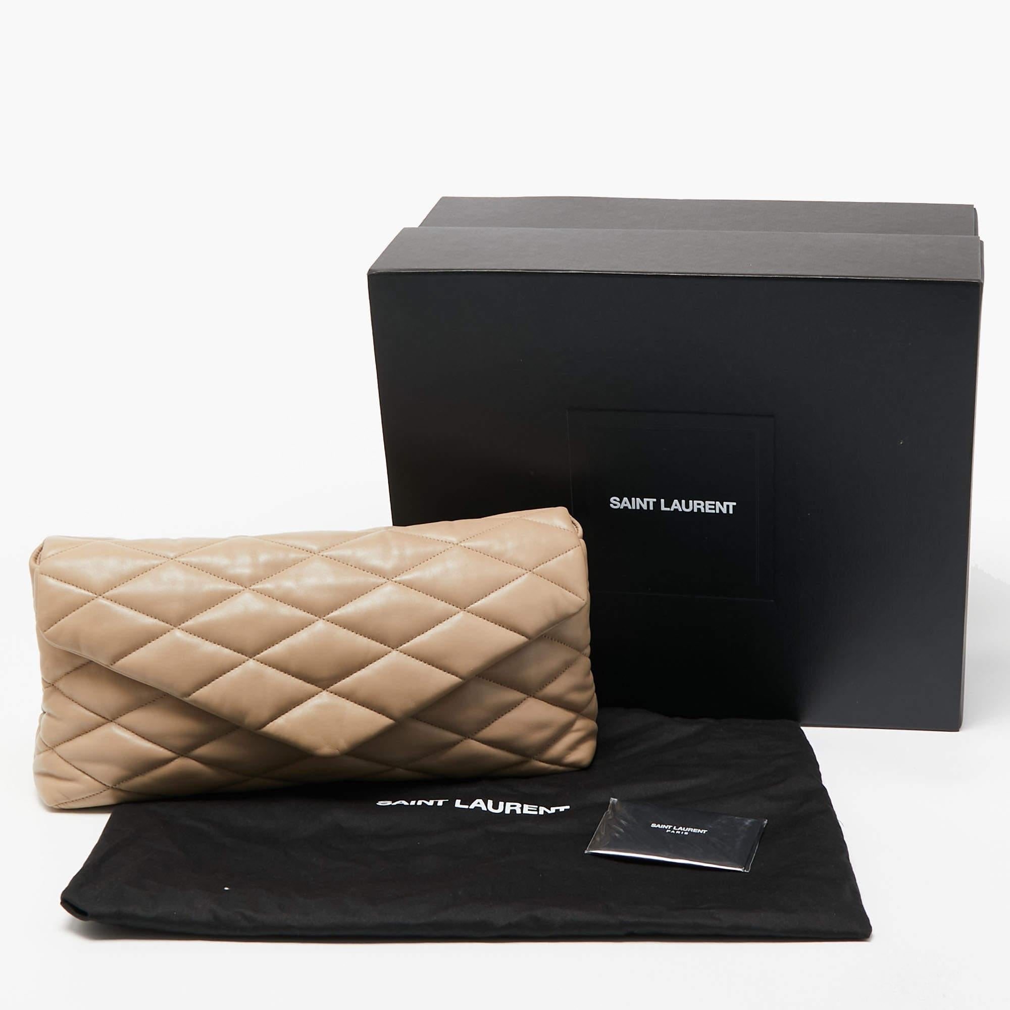 Saint Laurent Beige Puffer Leather Sade Envelope Clutch 3
