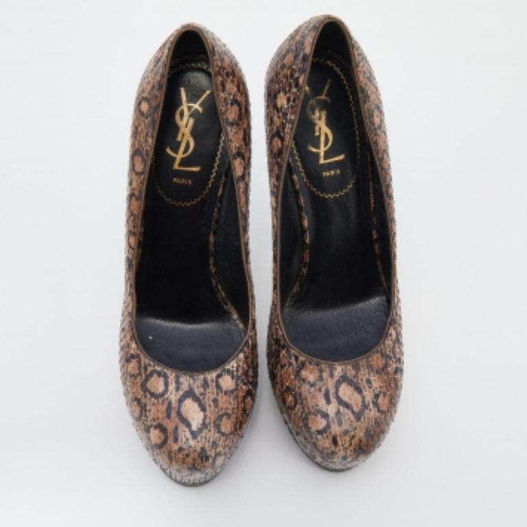 Black Saint Laurent Beige Python Tribtoo Platform Pumps Size 38 For Sale