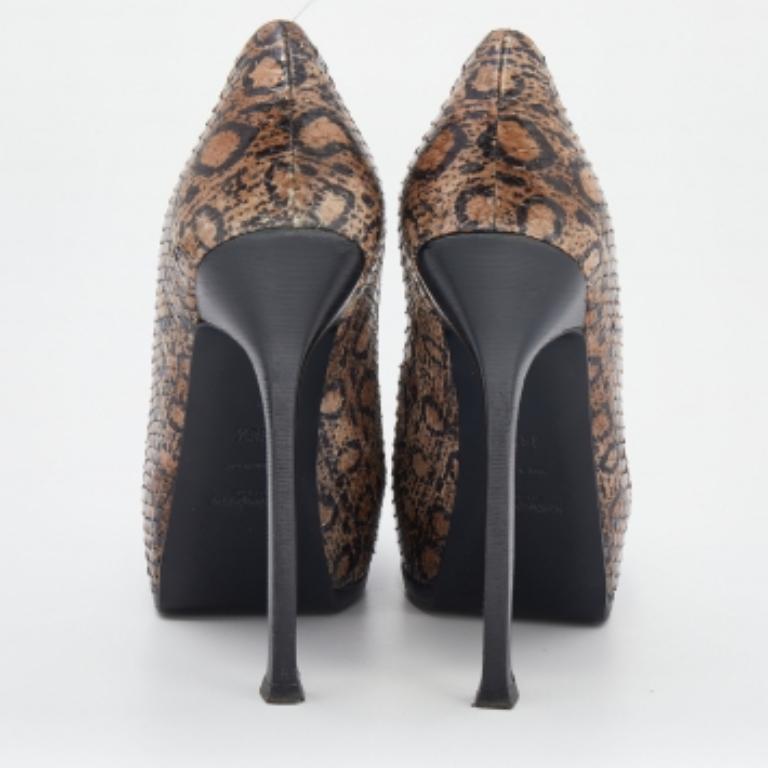 Saint Laurent Beige Python Tribtoo Platform Pumps Size 38 For Sale 2