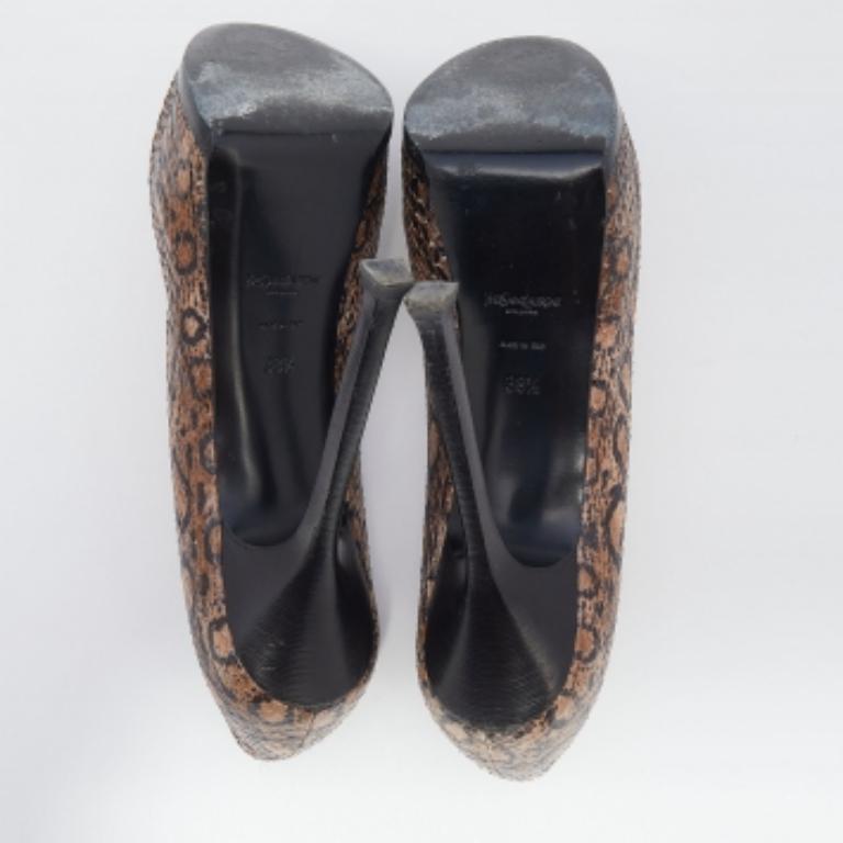 Saint Laurent Beige Python Tribtoo Platform Pumps Size 38 For Sale 3