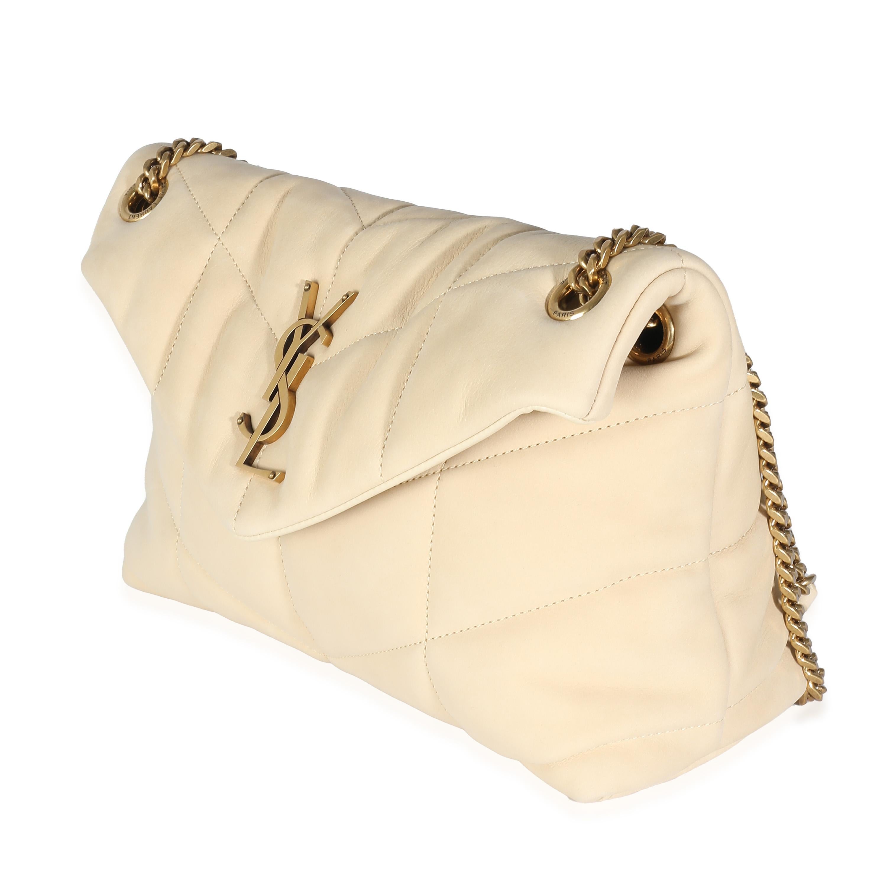 Women's or Men's Saint Laurent Beige Quilted Nubuck Small Puffer Chain Bag For Sale
