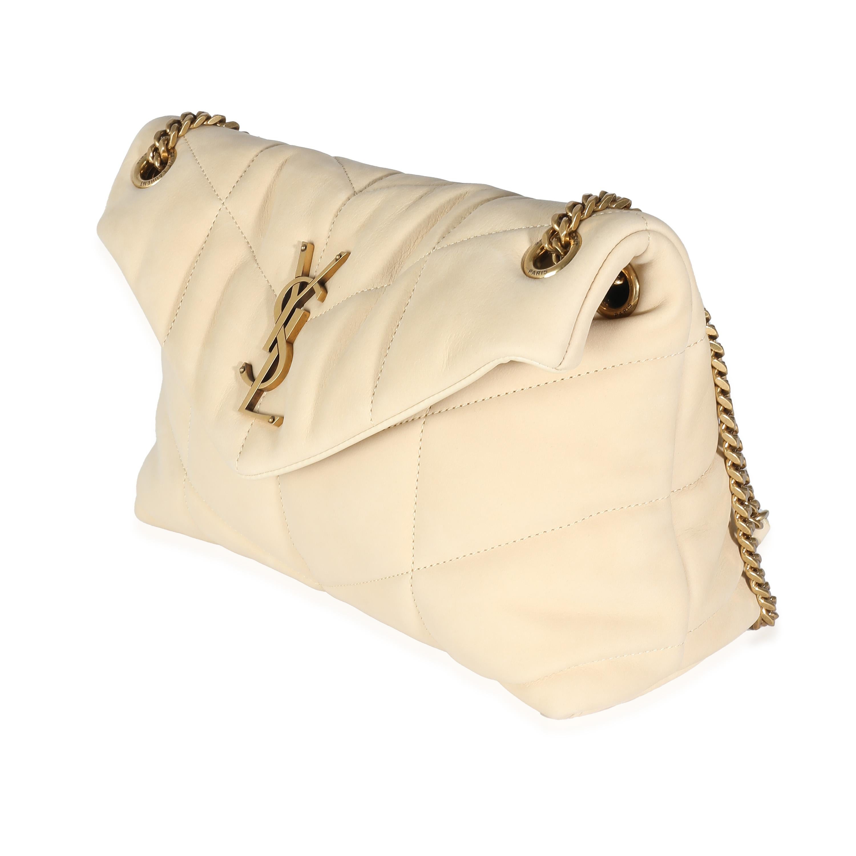 Women's or Men's Saint Laurent Beige Quilted Nubuck Small Puffer Chain Bag For Sale