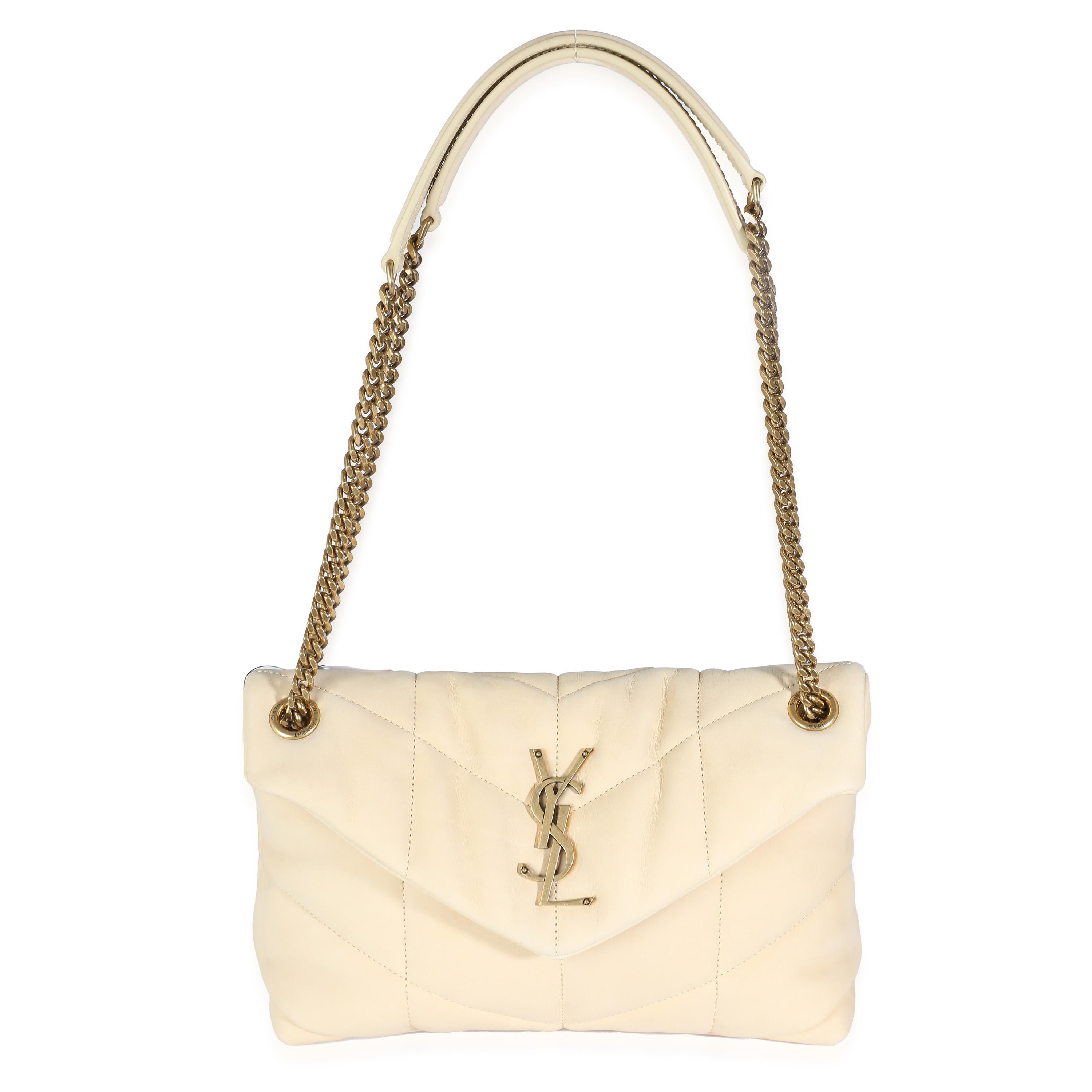 Saint Laurent Beige Quilted Nubuck Small Puffer Chain Bag For Sale 2