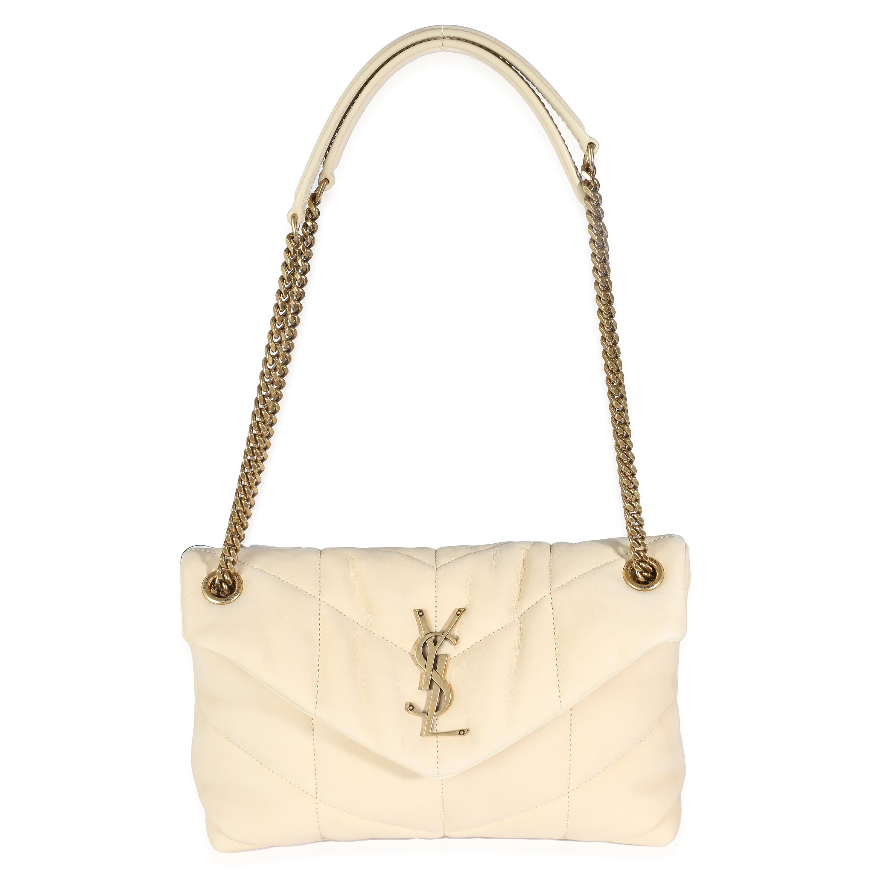 Saint Laurent Beige Quilted Nubuck Small Puffer Chain Bag For Sale 2
