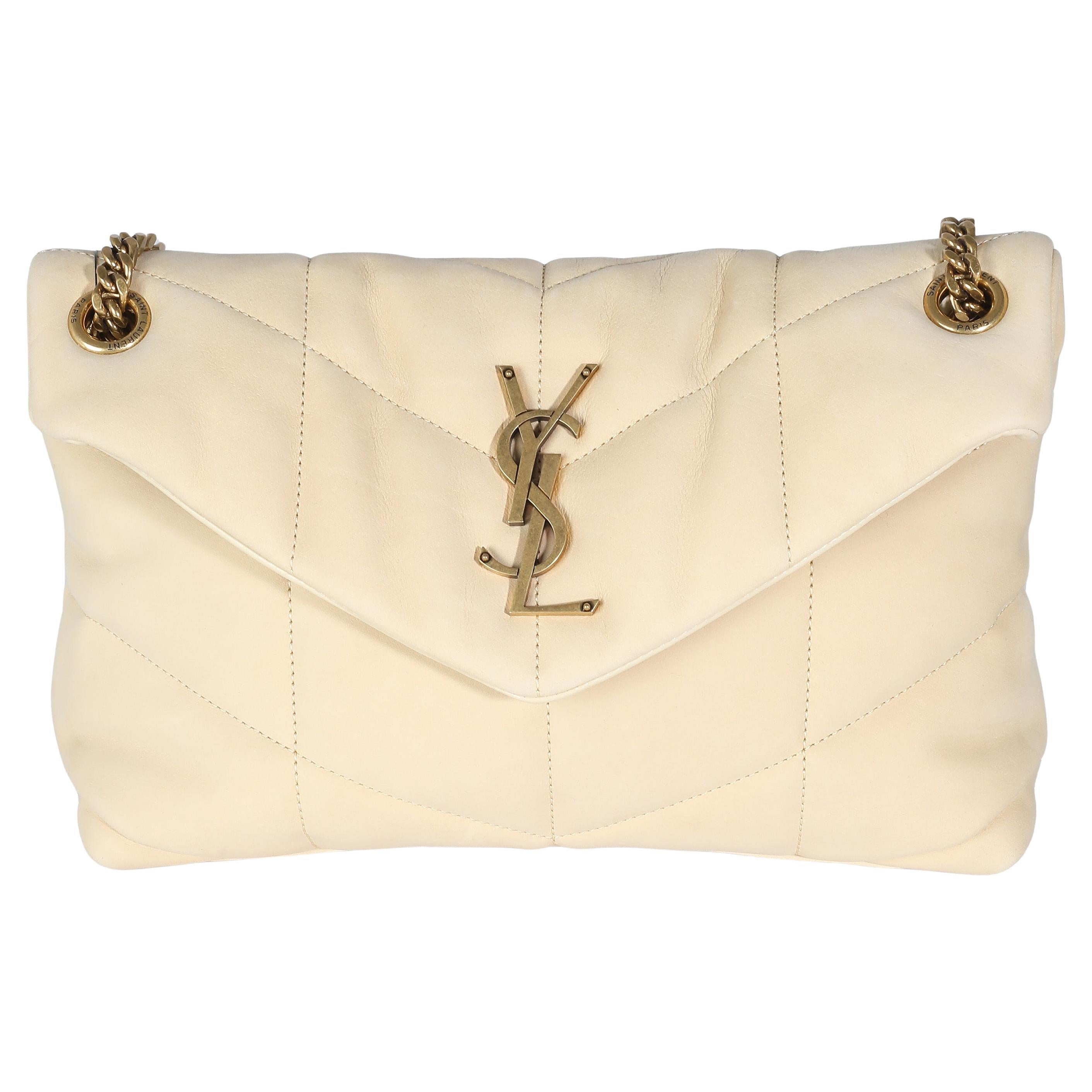 Saint Laurent Beige Quilted Nubuck Small Puffer Chain Bag For Sale