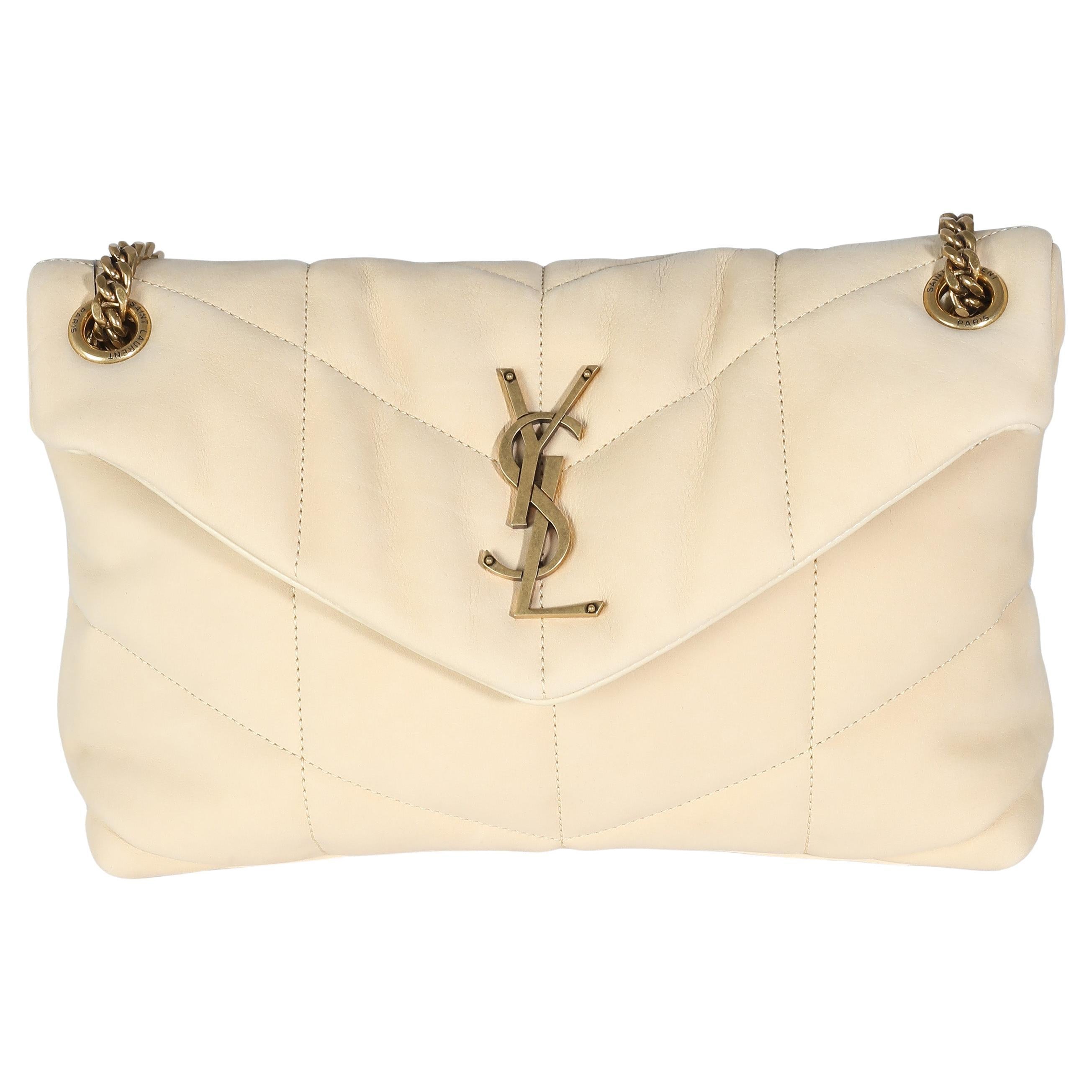 Saint Laurent Beige Quilted Nubuck Small Puffer Chain Bag For Sale