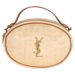 Saint Laurent Beige Raffia Brown Calfskin Round Camera Bag