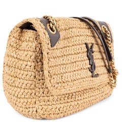 SAINT LAURENT beige raffia MEDIUM NIKI Shoulder Bag