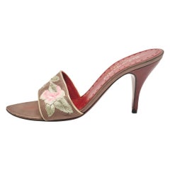 Saint Laurent Beige Satin Slide Sandals Size 37.5