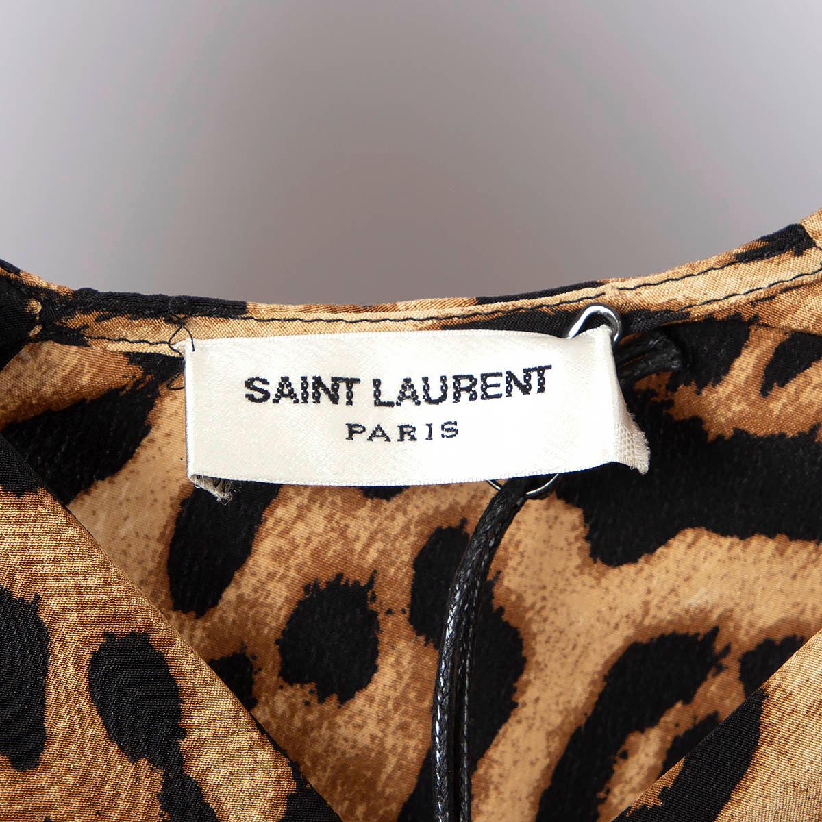 SAINT LAURENT beige silk 2017 GATHERED LEOPARD Blouse Shirt 40 M For Sale 3