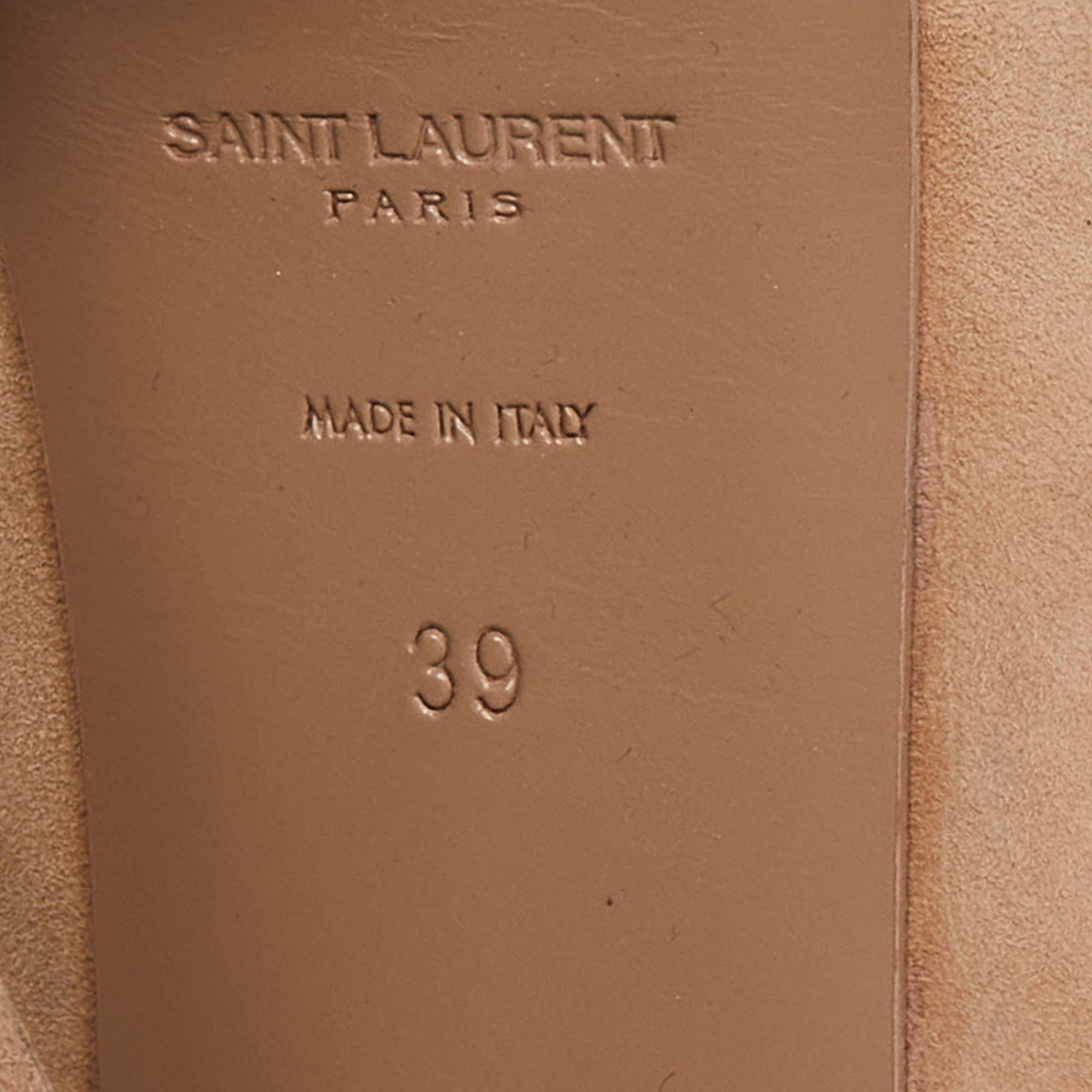 Saint Laurent escarpins Tribtoo à bout ouvert en daim et cuir verni beige taille 39 en vente 3