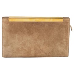 Saint Laurent Beige Suede Lutetia Metal Frame Clutch