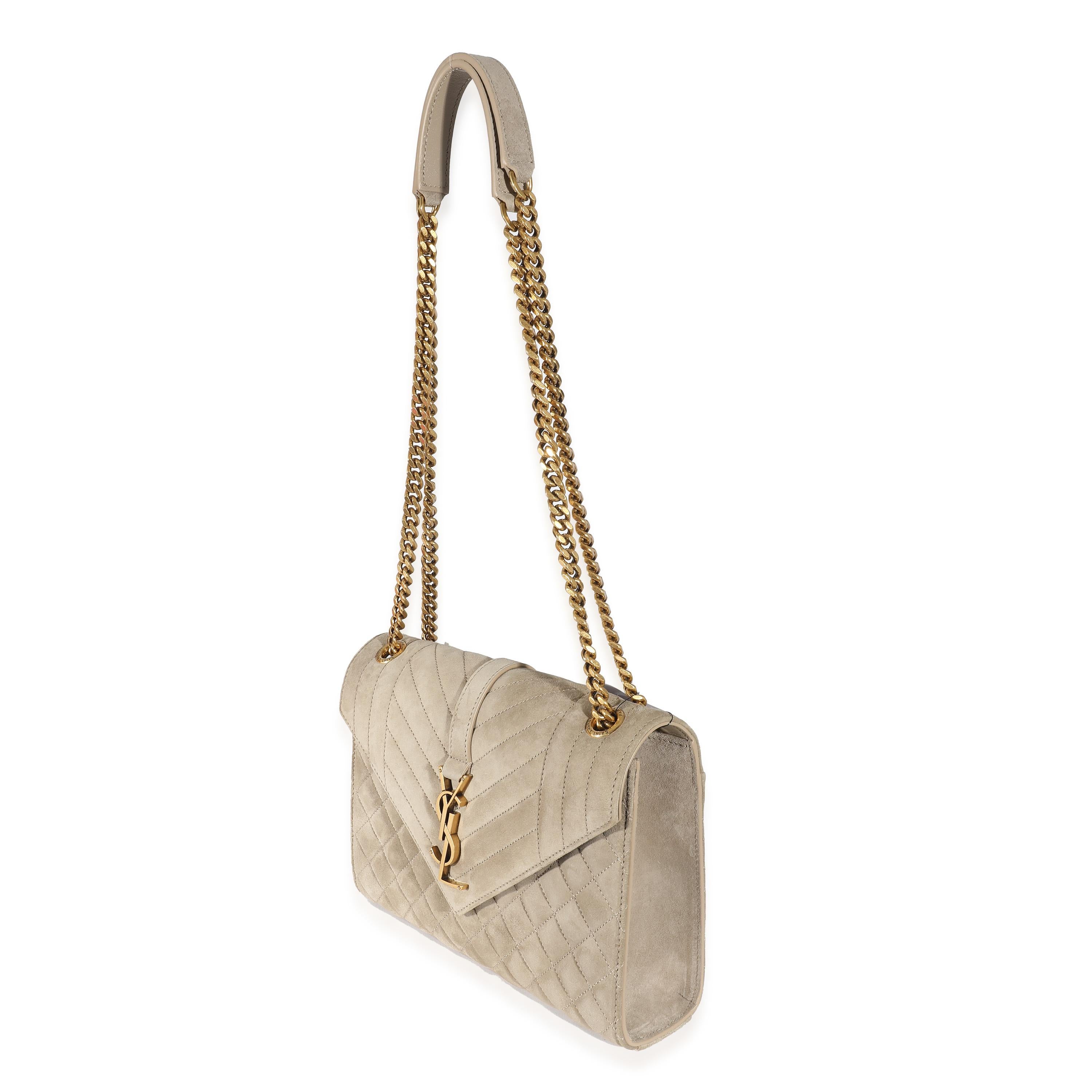Women's or Men's Saint Laurent Beige Suede Mixed Matelasse Triquilt Medium Monogram Envelope Satc