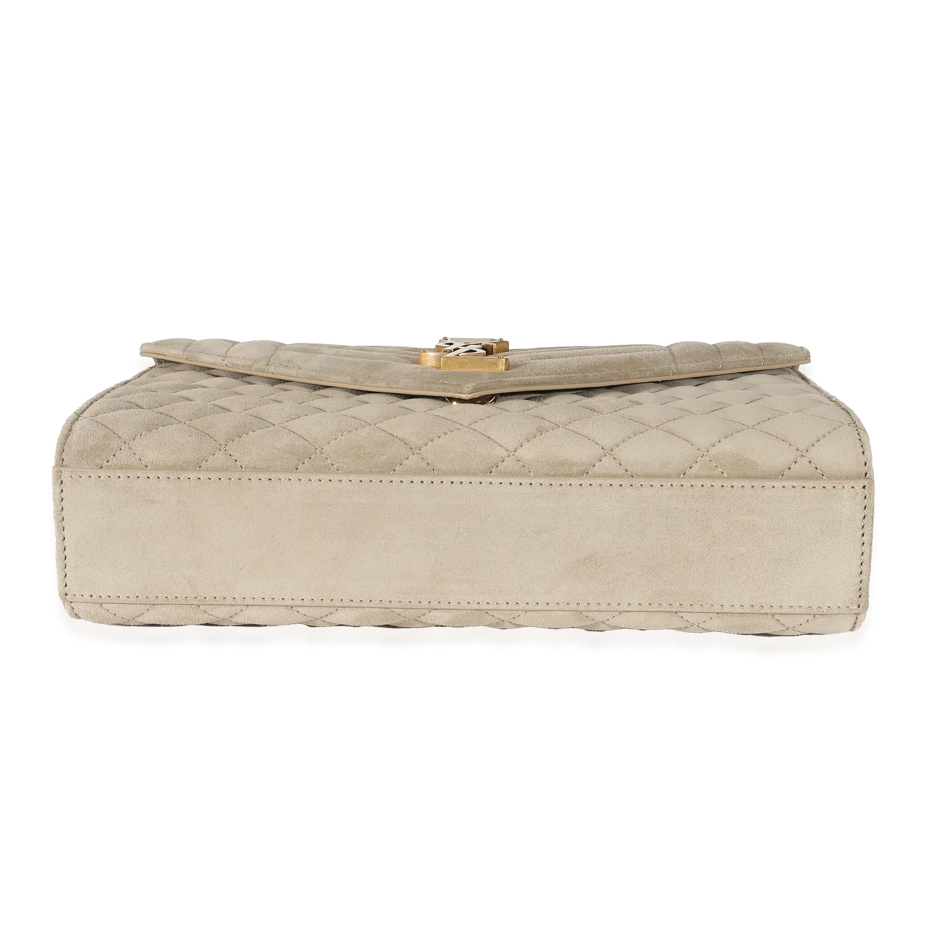 Saint Laurent Beige Suede Mixed Matelasse Triquilt Medium Monogram Envelope Satc 1