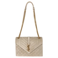 Saint Laurent Beige Suede Mixed Matelasse Triquilt Medium Monogram Envelope Satc