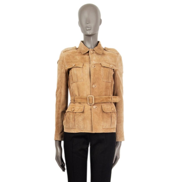 SAINT LAURENT beige suede SAHARIENNE Belted Safari Jacket 36 XS