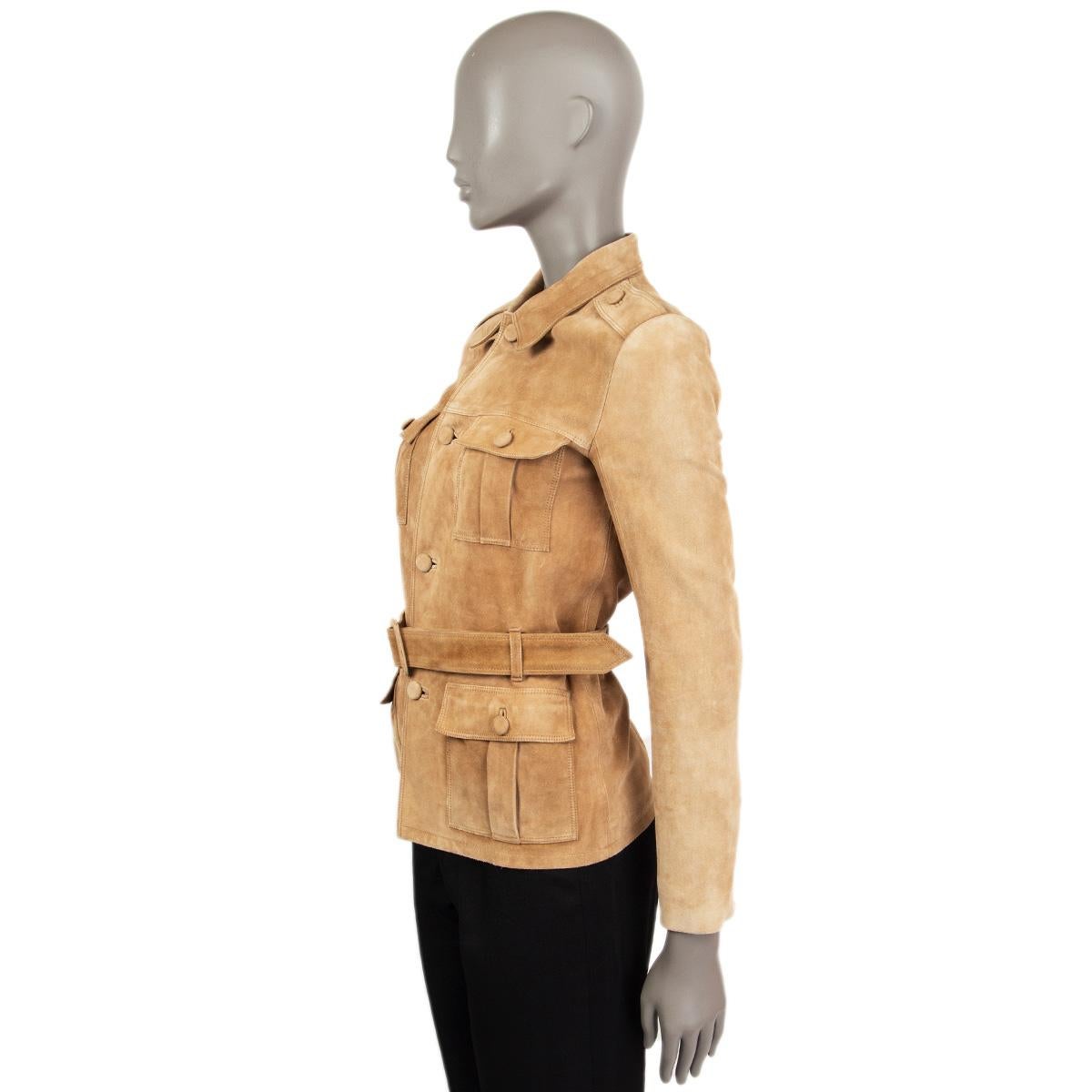 SAINT LAURENT Giacca Safari con cintura in camoscio beige SAHARIENNE 36 XS In condizioni ottime a Zürich, CH