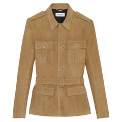 SAINT LAURENT beige suede SAHARIENNE Belted Safari Jacket 36 XS