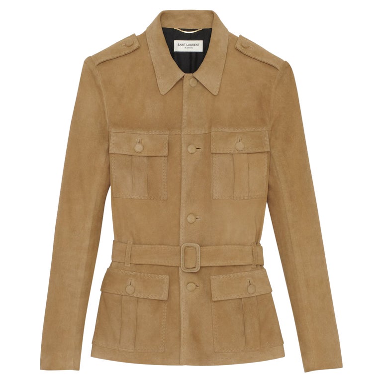 SAINT LAURENT beige suede SAHARIENNE Belted Safari Jacket 36 XS at