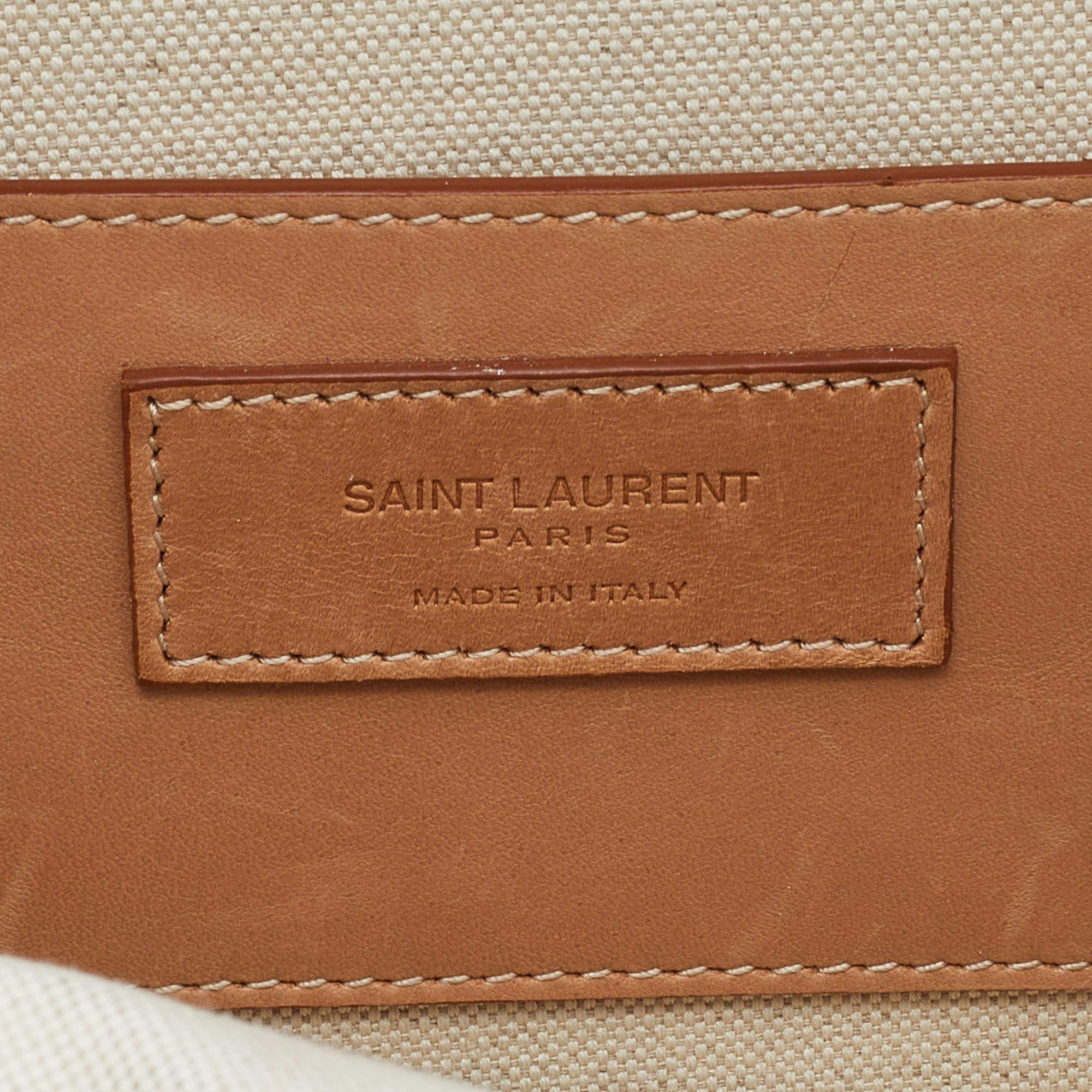 Saint Laurent Beige/Tan Raffia and Leather Small Mica Crossbody Bag 2
