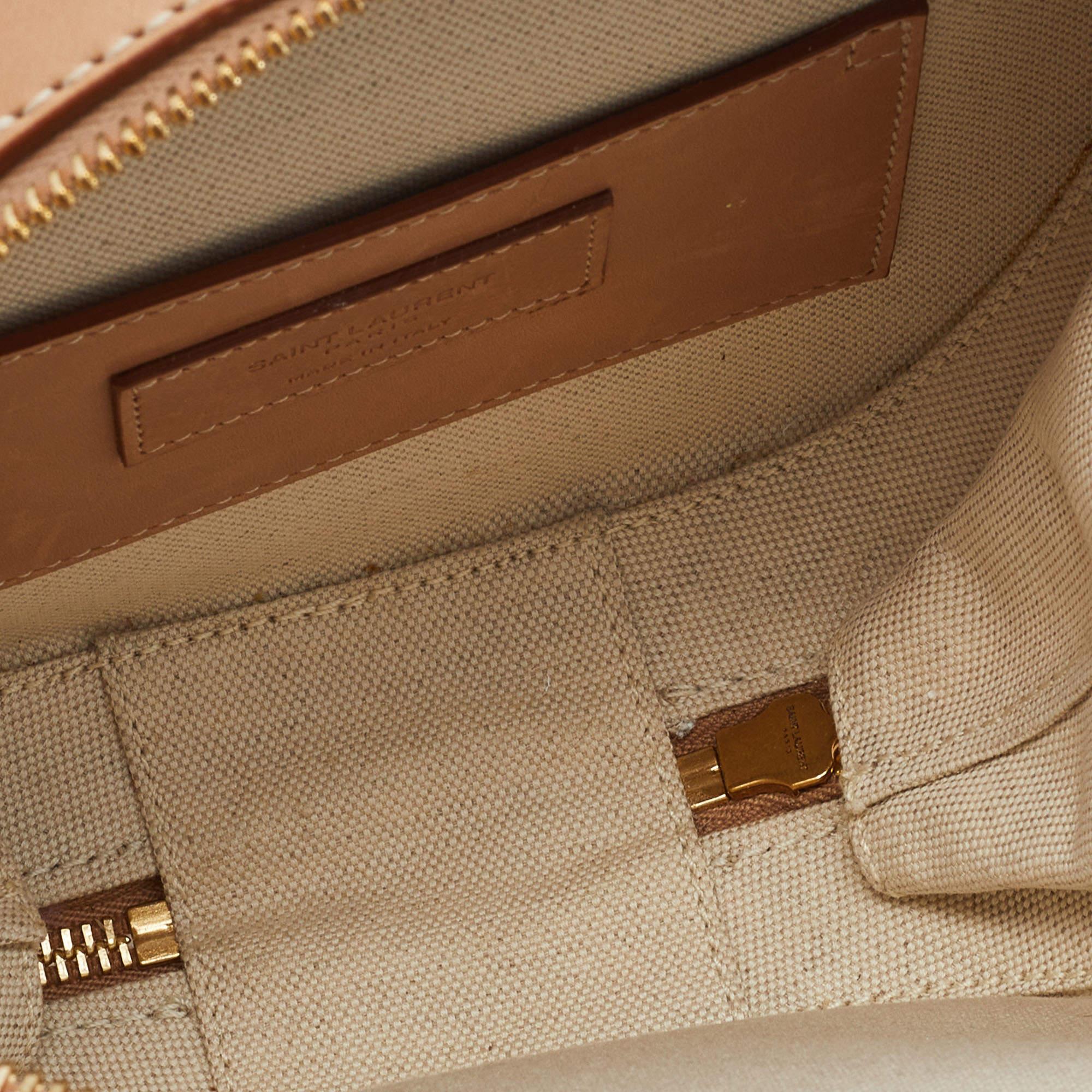 Saint Laurent Beige/Tan Raffia and Leather Small Mica Crossbody Bag 3