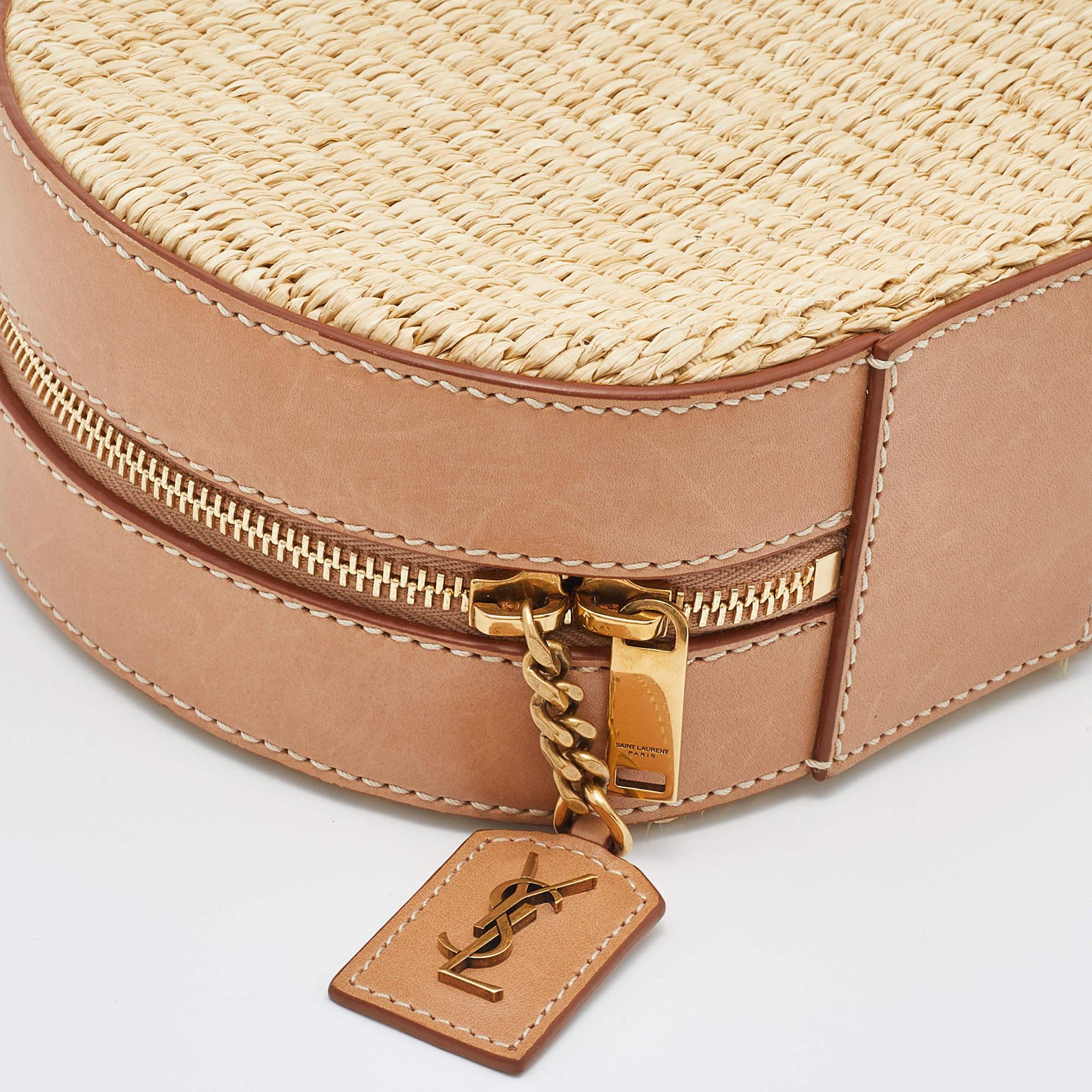 Saint Laurent Beige/Tan Raffia and Leather Small Mica Crossbody Bag 4