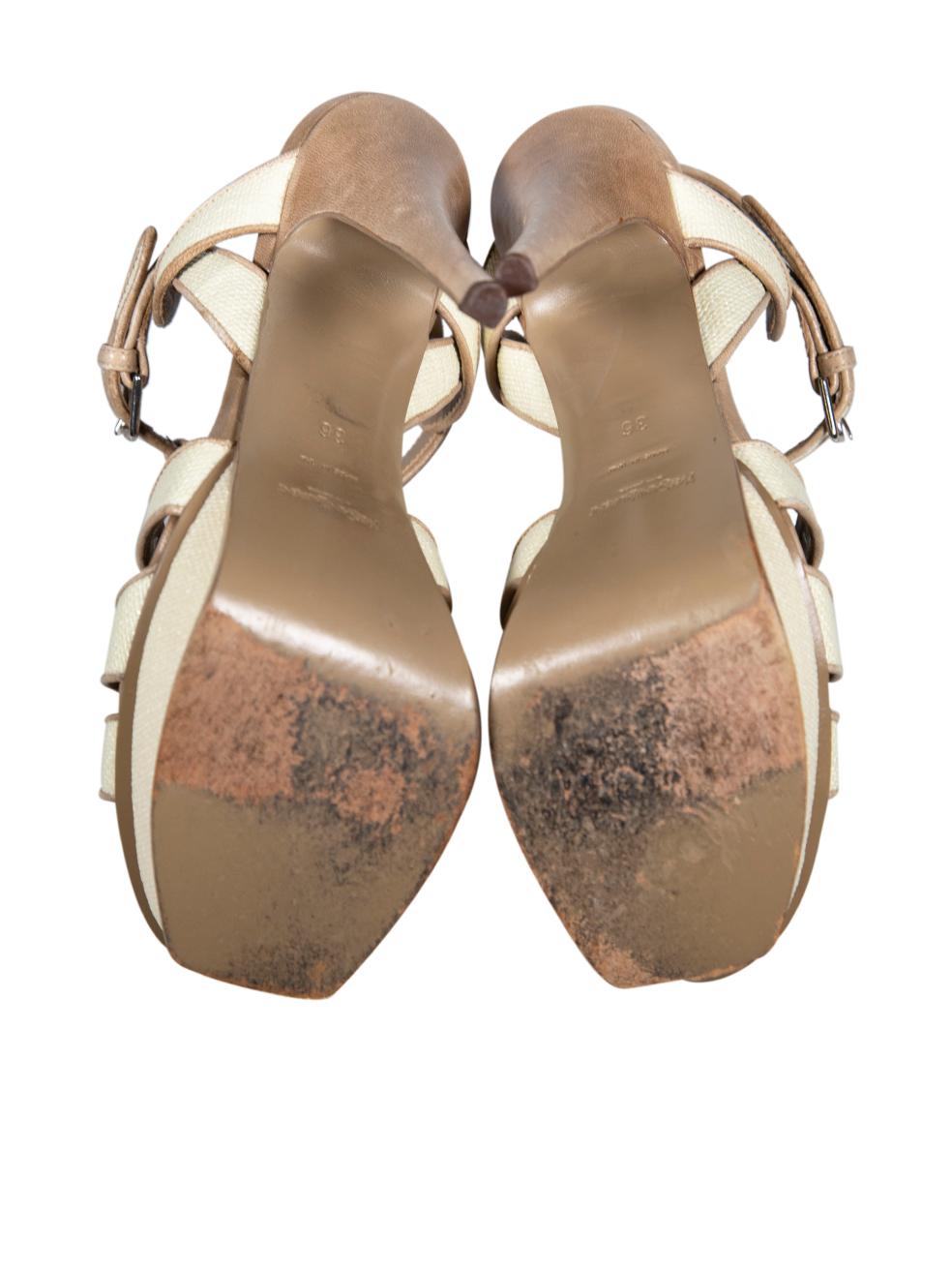 Women's Saint Laurent Beige Woven Strappy Tribute Sandals Size IT 36 For Sale