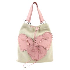 Saint Laurent Kahala Shopper Tote in Beige x Rosa mit Herz s29sl26