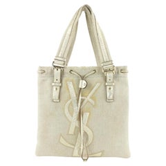 Vintage Saint Laurent Beige YSL Logo Kahala tote Bag 334ysl223