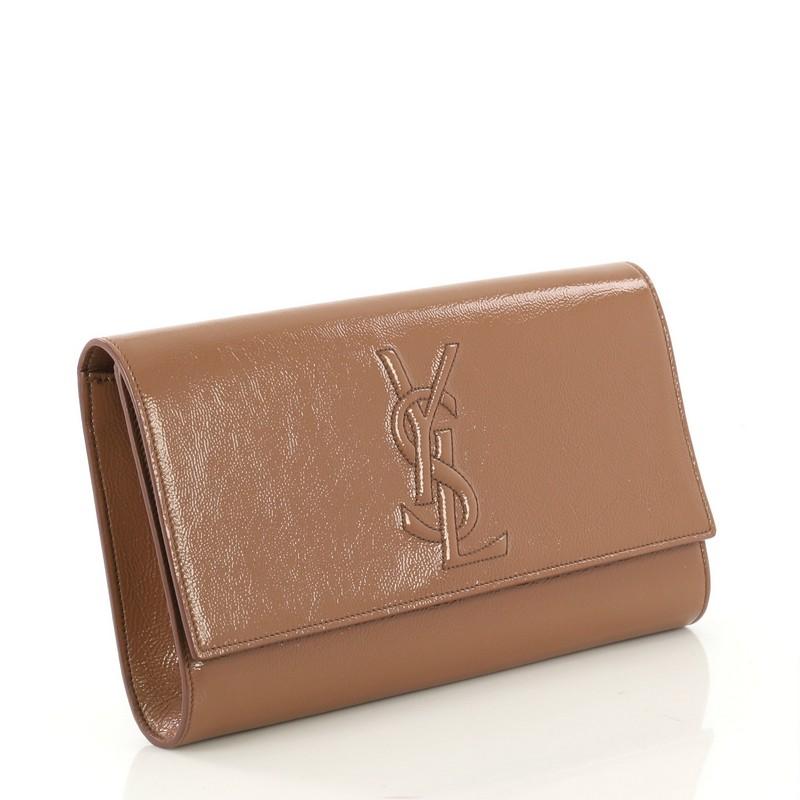 Brown Saint Laurent Belle de Jour Clutch Patent Small