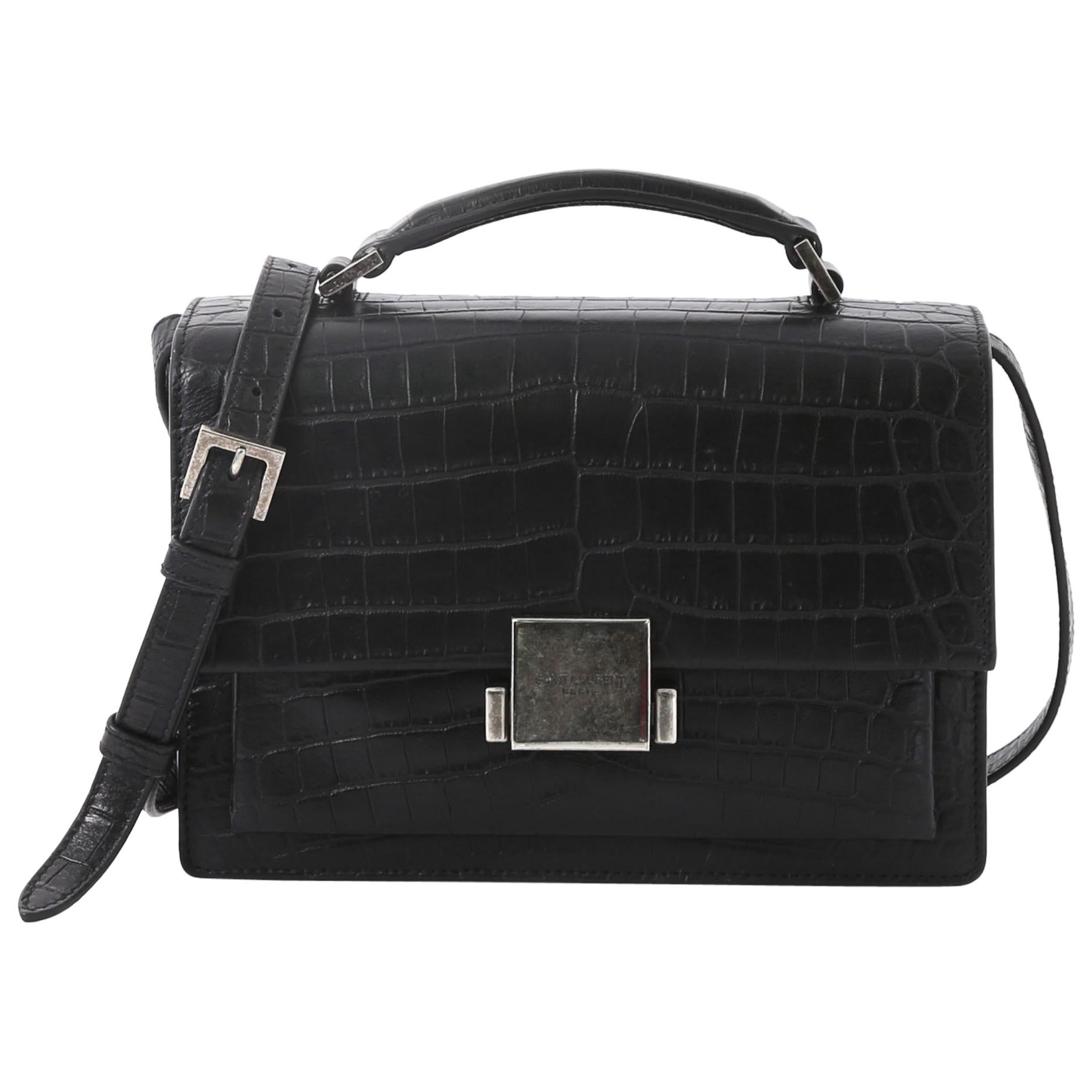 Saint Laurent Bellechasse Satchel Crocodile Embossed Leather Medium