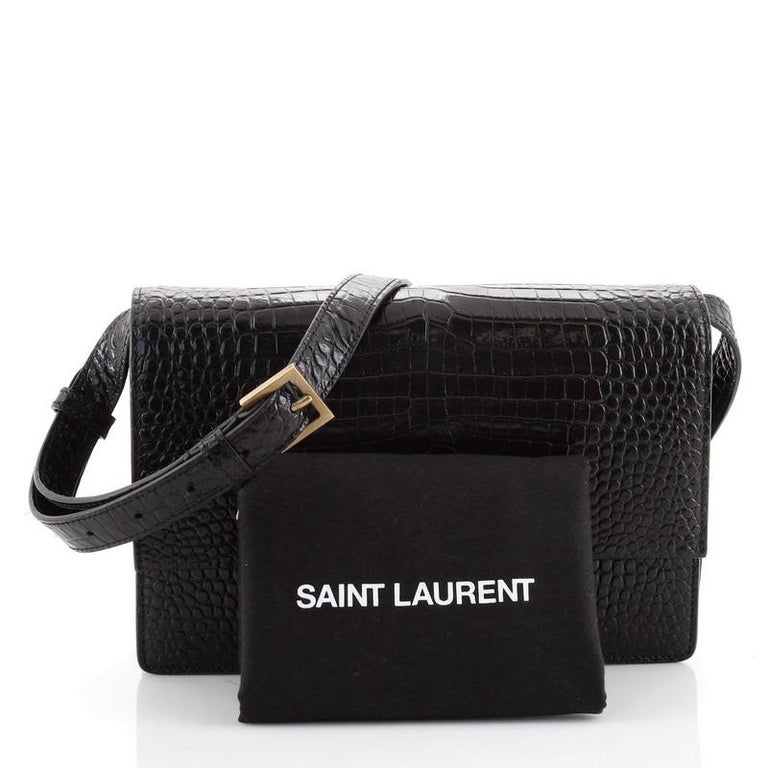 Saint Laurent Bellechasse Shoulder Bag Crocodile Embossed Leather