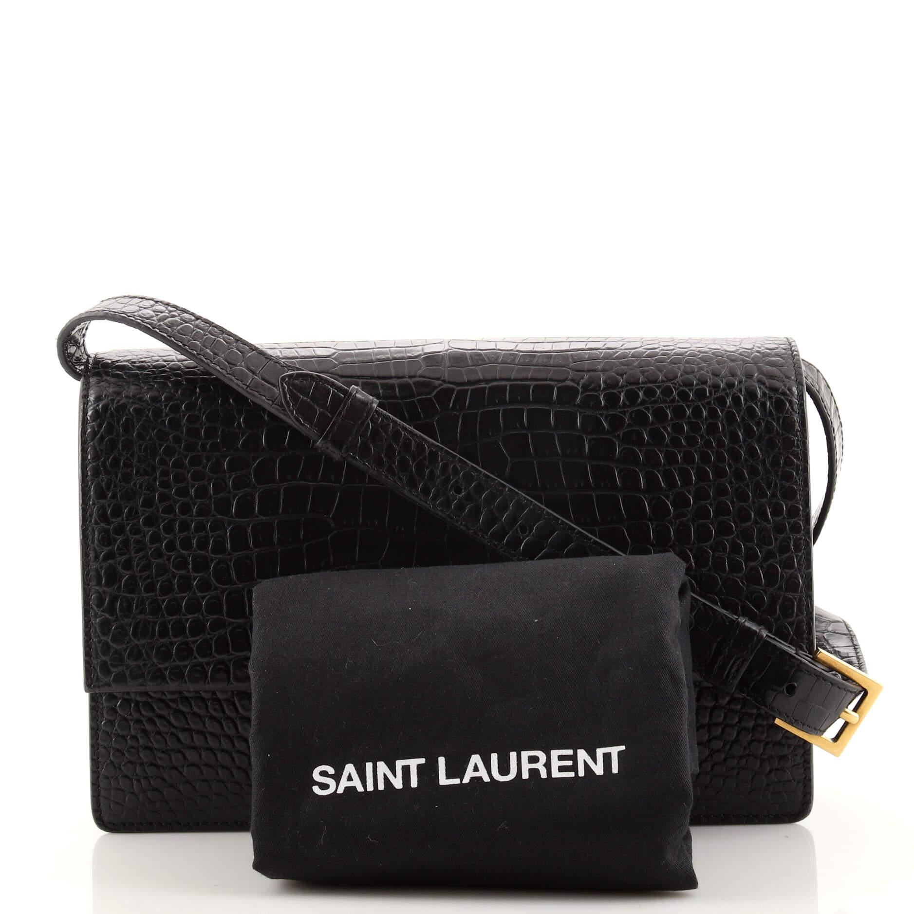 Saint Laurent Bellechasse Shoulder Bag Crocodile Embossed Leather