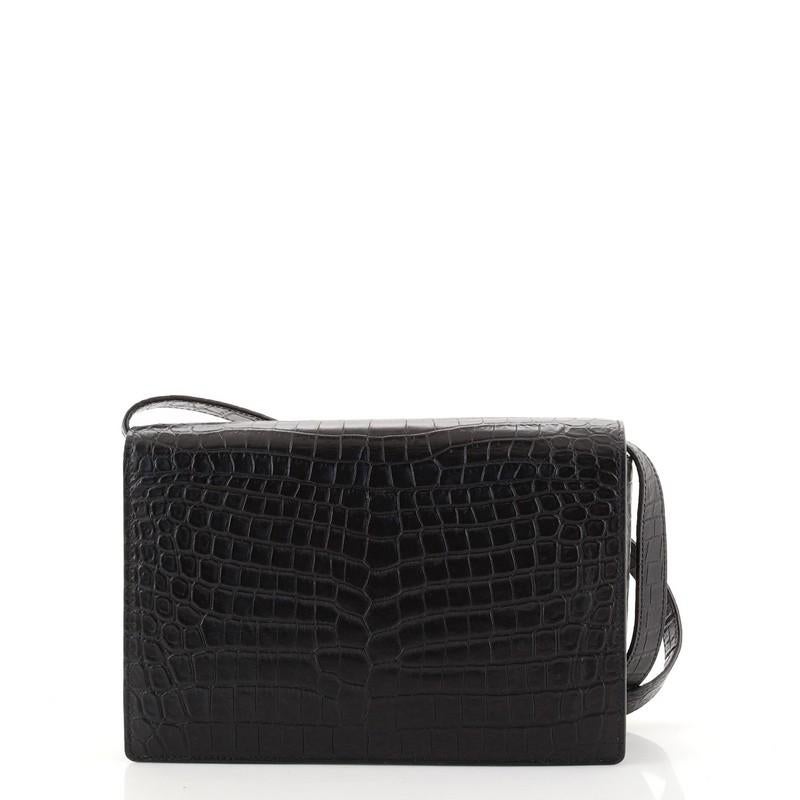 Saint Laurent Bellechasse Umhängetasche Krokoprägung Leder Medium (Schwarz)